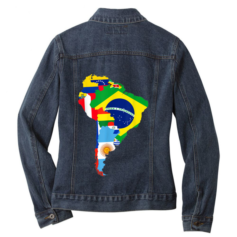 Latin South America Continent Map Flags Ladies Denim Jacket by CruzChapman | Artistshot