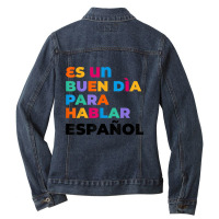 Maestra Cute Rainbow Regalos Para Bilingual Spanish Teacher Ladies Denim Jacket | Artistshot