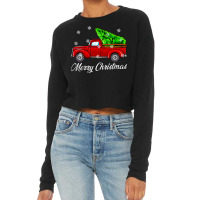 Vintage Wagon Christmas Tree Red Truck Retro Farmer Vacation Long Slee Cropped Sweater | Artistshot