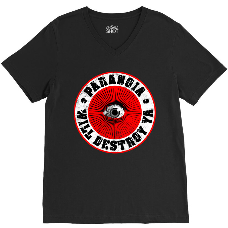 Paranoia Will Destroy Ya' Red Black Amp White V-Neck Tee by LindaMarisa | Artistshot