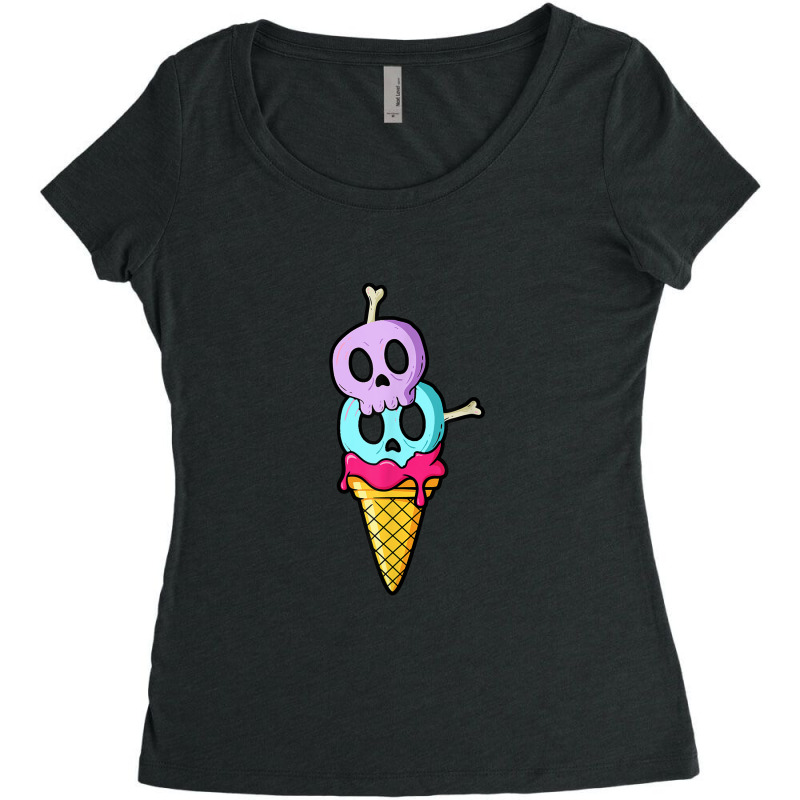 Pastel Goth Skulls And Bones Ice Cream Cone Women's Triblend Scoop T-shirt by KathleenSusanBuckler | Artistshot