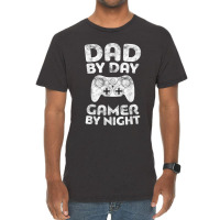 Mens Dad By Day Gamer By Night Funny Vintage T-shirt | Artistshot