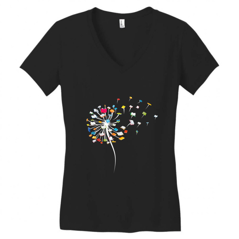 Funny Dandelion Books Gift For Reading Lover Women Girls Women's V-Neck T-Shirt by JorgeLBravo | Artistshot