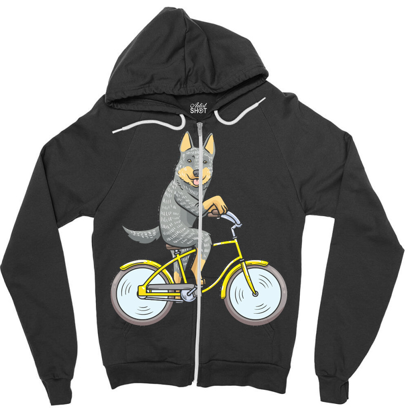 Australian Cattle Dog T  Shirt Australian Cattle Dog Dog With Bike T Zipper Hoodie | Artistshot