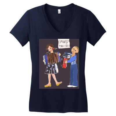 Accordion Players Women's V-neck T-shirt Designed By Scila
