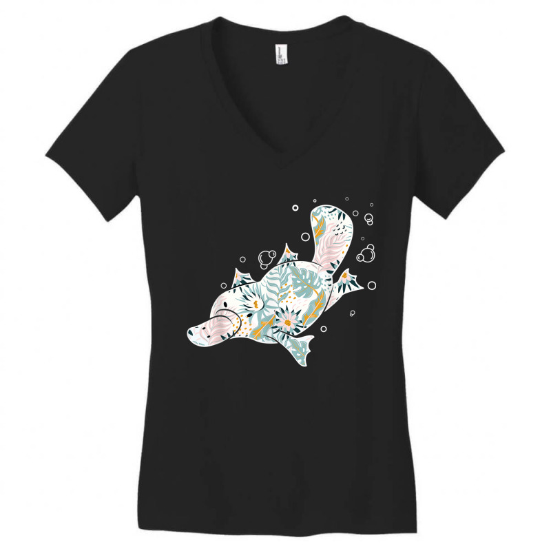 Platypus Floral Zookeeper Animal Lover Marine Biologist Women's V-Neck T-Shirt by MechelleMilliken | Artistshot