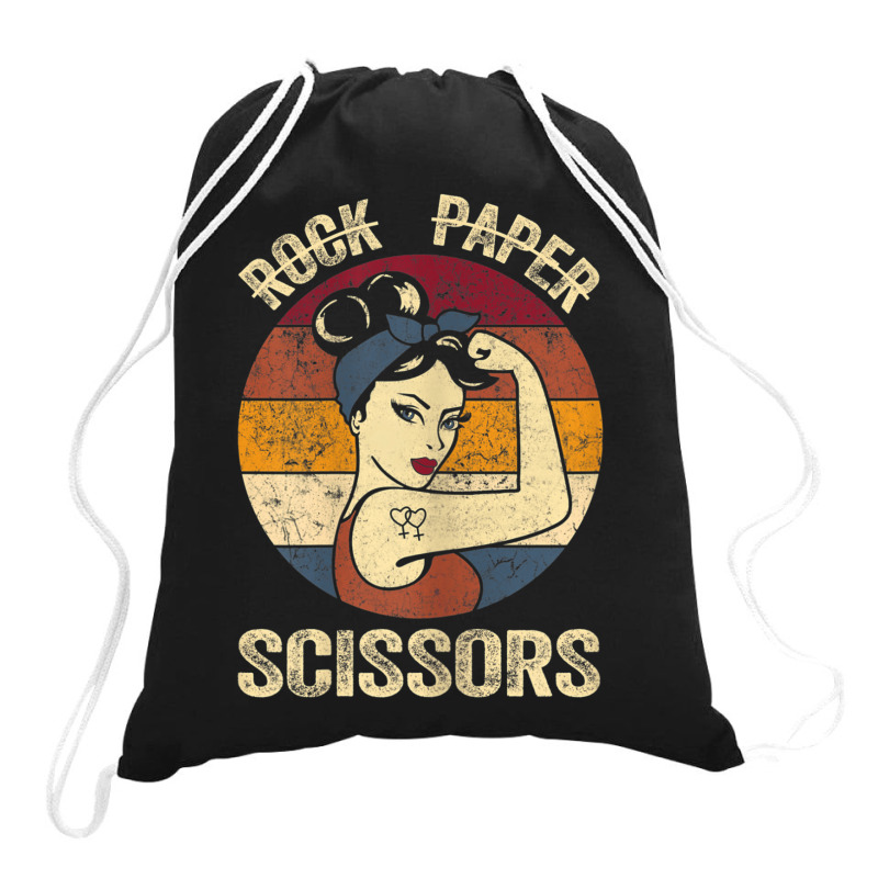 Womens Rock Paper Scissors Tee Lesbian Women Girls Gay Pride Parade Drawstring Bags | Artistshot