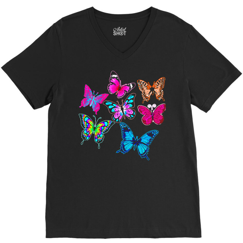 Butterflies T  Shirt Colorful Butterflies T  Shirt V-neck Tee | Artistshot