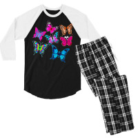 Butterflies T  Shirt Colorful Butterflies T  Shirt Men's 3/4 Sleeve Pajama Set | Artistshot