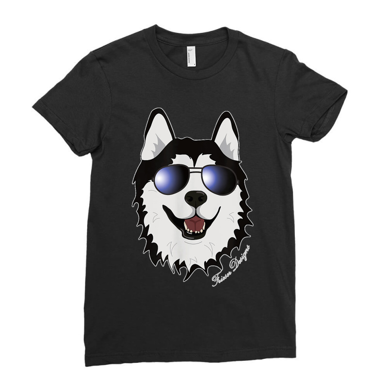 Cool Sledge Dog With Sunglasses A Siberian Husky Ladies Fitted T-Shirt by JilmarM.Perez | Artistshot