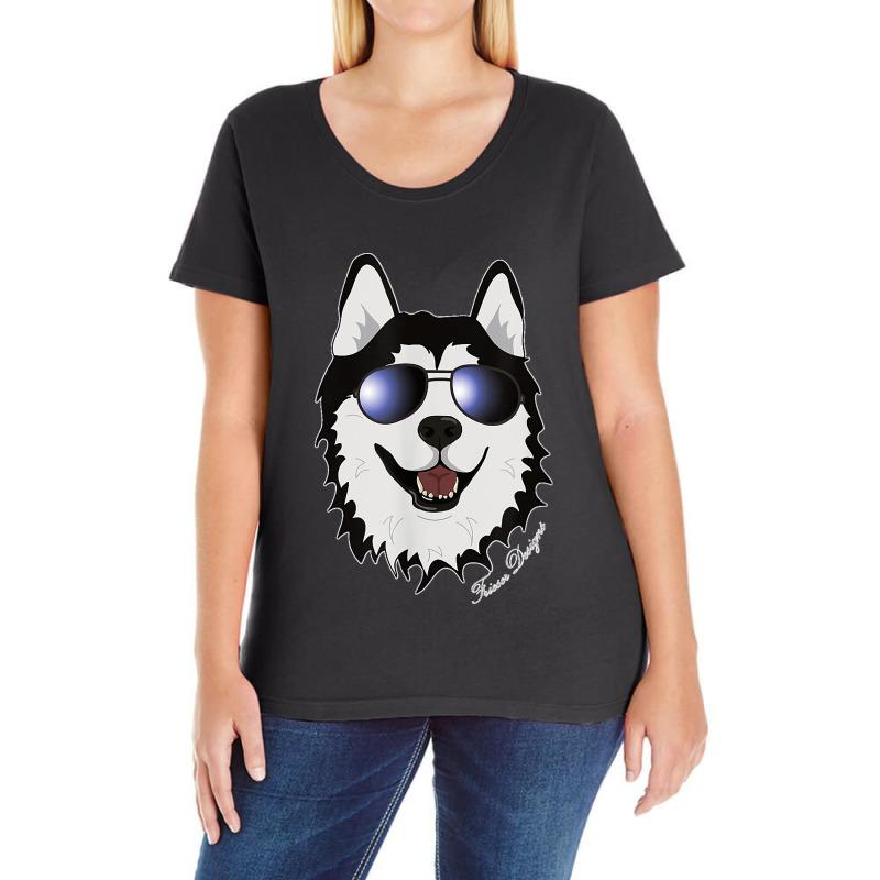 Cool Sledge Dog With Sunglasses A Siberian Husky Ladies Curvy T-Shirt by JilmarM.Perez | Artistshot