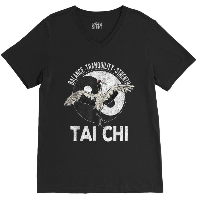 Tai Chi Yin Yang Crane Chinese Martial Arts Retro Vintage V-neck Tee | Artistshot