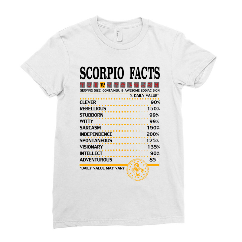 Scorpio Facts Zodiac Ladies Fitted T-Shirt by designbycommodus | Artistshot