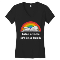 Take A Look Its In A Book Reading Vintage Retro Rainbow Pullover Hoodi Women's V-neck T-shirt | Artistshot