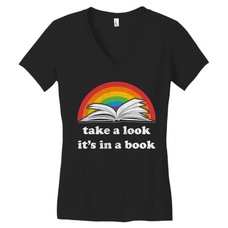 Take A Look Its In A Book Reading Vintage Retro Rainbow Pullover Hoodi Women's V-Neck T-Shirt by MarciJanie | Artistshot