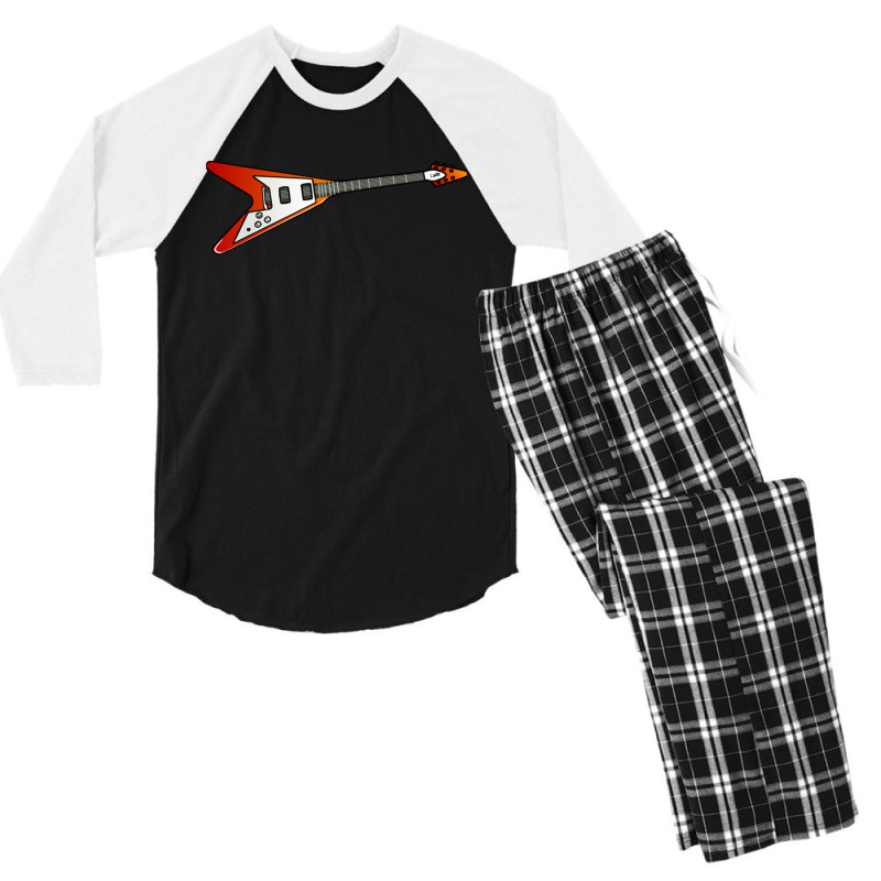 Electric Guitar Music Instrument Flying V Heavy Metal Men's 3/4 Sleeve Pajama Set by MernaPutney | Artistshot