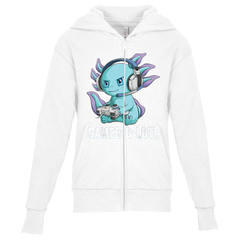 Axolotl Fish Playing Video Game Games-o-lot White Axolotl Lizard Kawai Youth Zipper Hoodie by JessyTee01 | Artistshot