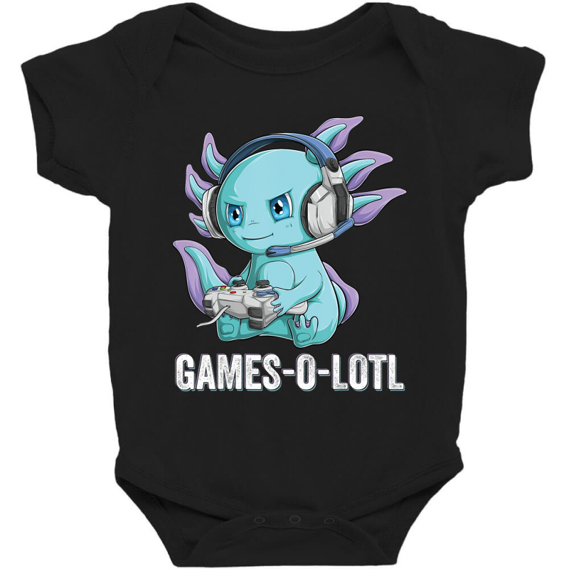 Axolotl Fish Playing Video Game Games-o-lot White Axolotl Lizard Kawai Baby Bodysuit by JessyTee01 | Artistshot