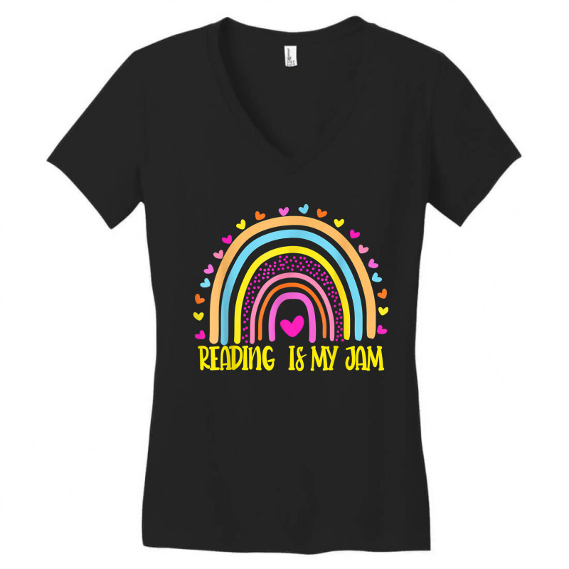 Read Teacher Rainbow Leopard Reading Is My Jam Women's V-Neck T-Shirt by GretchenJennie | Artistshot