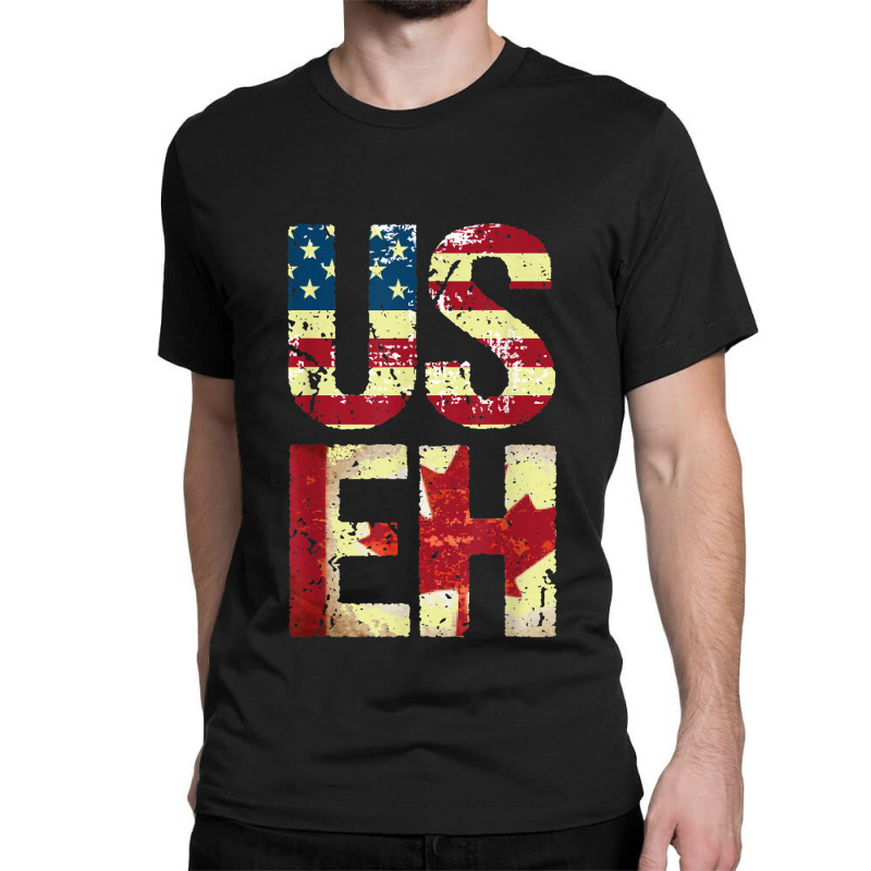 Us Eh America Canada Flag Funny American Canadian Classic T-shirt by DarionMurray | Artistshot