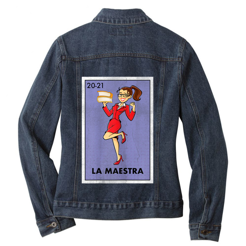 Womens La Maestra Lottery Espanol Gift Spanish Bilingual Teacher Ladies Denim Jacket by WillettaIngber | Artistshot