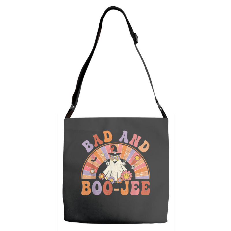 Retro Groovy Bad And Boo Jee Floral Ghost Halloween Hippie Adjustable Strap Totes | Artistshot