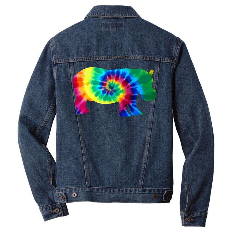 Hippopotamus Hippo Tie Dye Vintage Hippie Hippopotamus Lover 216 Hippo Men Denim Jacket | Artistshot