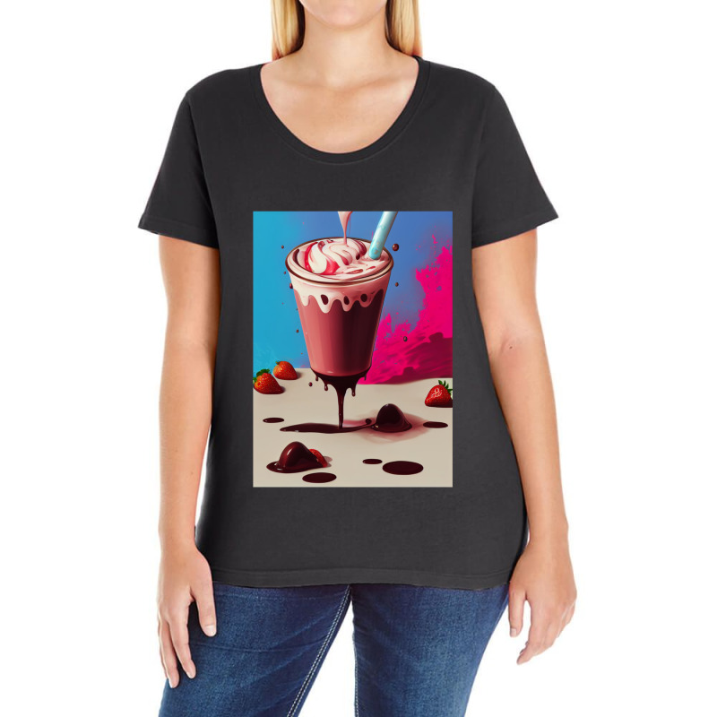 Strawberry Milkshake Ladies Curvy T-Shirt by AllenSCrowley | Artistshot