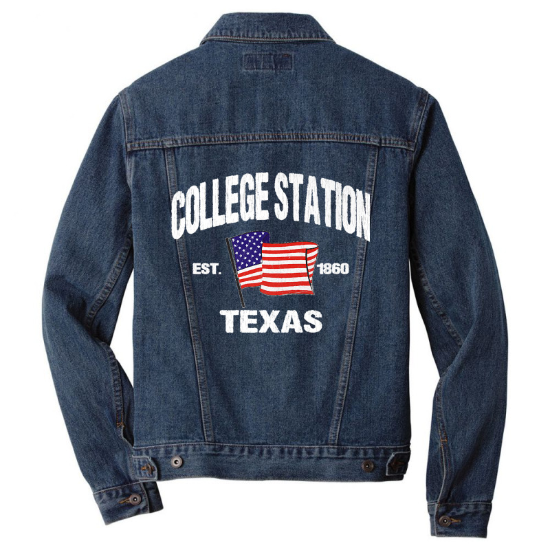 College Station Texas Tx Usa Stars & Stripes Vintage Style Premium Men Denim Jacket | Artistshot