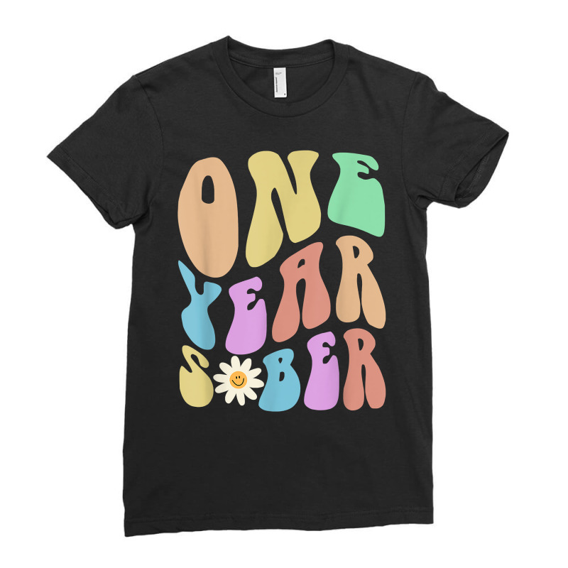 Funny Groovy One Year Sober Retro Sobriety Aa 12 Steps T Shirt Ladies Fitted T-Shirt by rowenapas5d | Artistshot