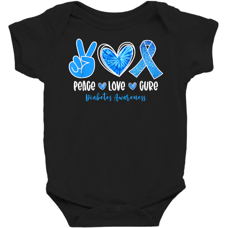 Peace Love Cure Type 1 Diabetes Awareness T1d Blue Ribbon T Shirt Baby Bodysuit by castuvtruc | Artistshot