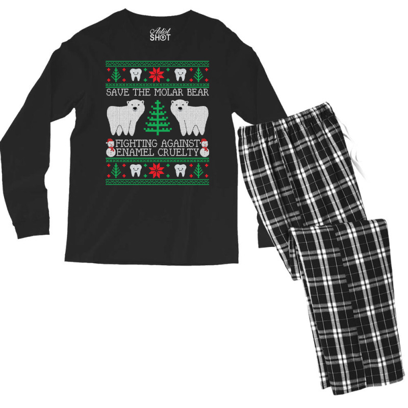 Save The Molar Bear Dental Dentist Ugly Christmas Sweaters Sweatshirt Men's Long Sleeve Pajama Set by annien | Artistshot