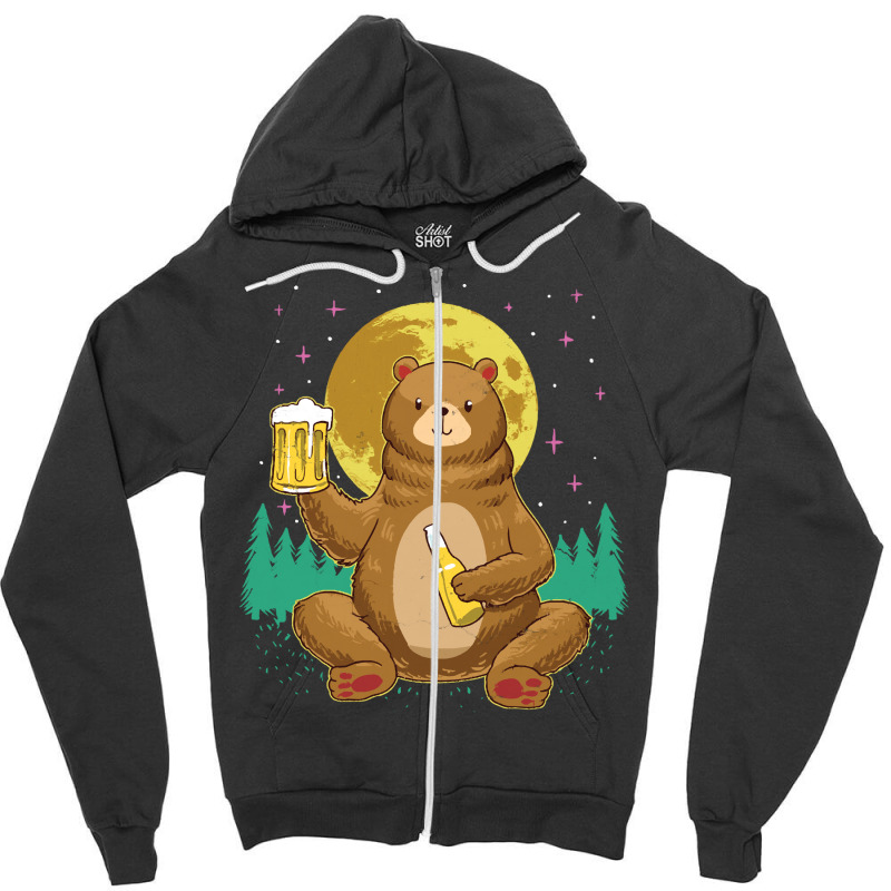 Bear T  Shirt Bear Drinking Beer Camp Fire Outdoor Funny Animal T  Shi Zipper Hoodie by pumpkinslanguid | Artistshot