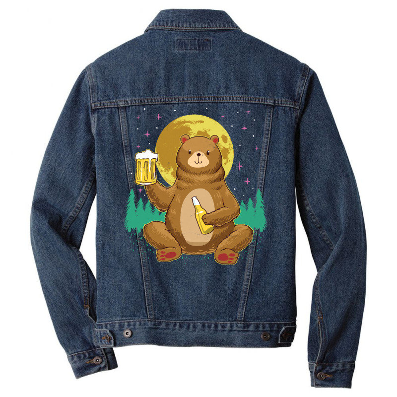 Bear T  Shirt Bear Drinking Beer Camp Fire Outdoor Funny Animal T  Shi Men Denim Jacket by pumpkinslanguid | Artistshot