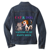 Cat And Dog Naptime Is My Happy Hour , Cat And Dog Love Ladies Denim Jacket | Artistshot