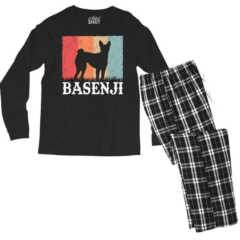 Basenji T  Shirt Basenji Retro Congo Terrier Vintage T  Shirt (1) Men's Long Sleeve Pajama Set by pumpkinslanguid | Artistshot