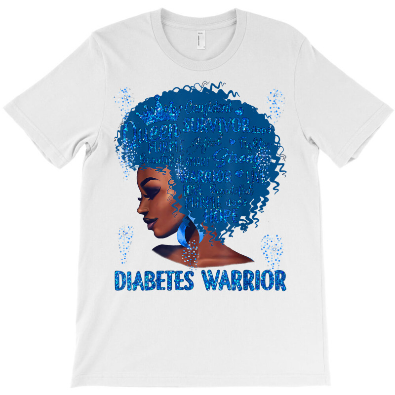 Black Woman Afro African Type 1 Diabetes Warrior Ribbon Blue T Shirt T-shirt | Artistshot