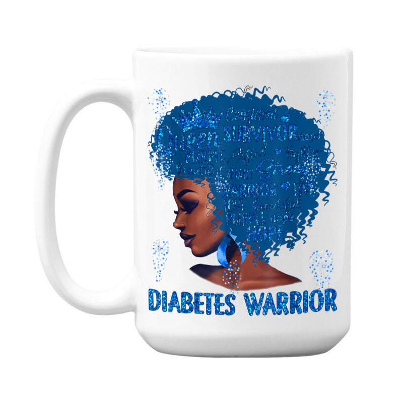 Black Woman Afro African Type 1 Diabetes Warrior Ribbon Blue T Shirt 15 Oz Coffee Mug | Artistshot