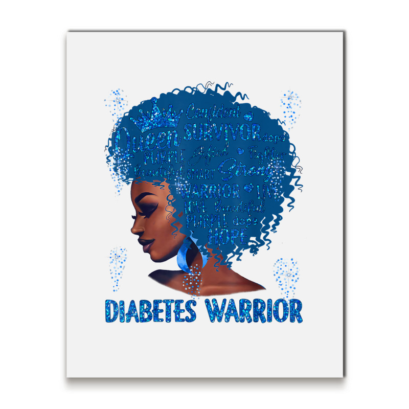 Black Woman Afro African Type 1 Diabetes Warrior Ribbon Blue T Shirt Metal Print Vertical | Artistshot