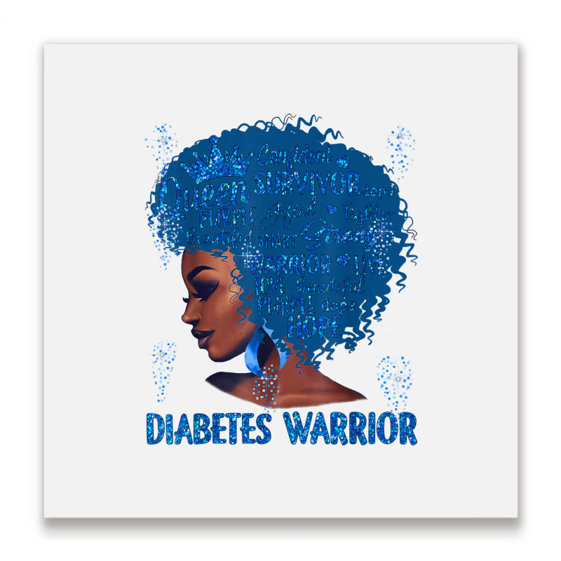 Black Woman Afro African Type 1 Diabetes Warrior Ribbon Blue T Shirt Metal Print Square | Artistshot