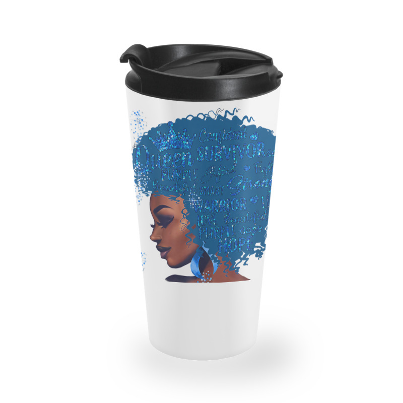 Black Woman Afro African Type 1 Diabetes Warrior Ribbon Blue T Shirt Travel Mug | Artistshot