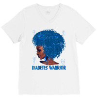 Black Woman Afro African Type 1 Diabetes Warrior Ribbon Blue T Shirt V-neck Tee | Artistshot