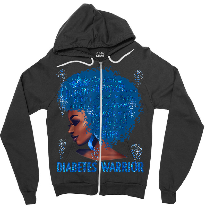 Black Woman Afro African Type 1 Diabetes Warrior Ribbon Blue T Shirt Zipper Hoodie | Artistshot