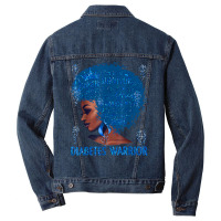 Black Woman Afro African Type 1 Diabetes Warrior Ribbon Blue T Shirt Men Denim Jacket | Artistshot