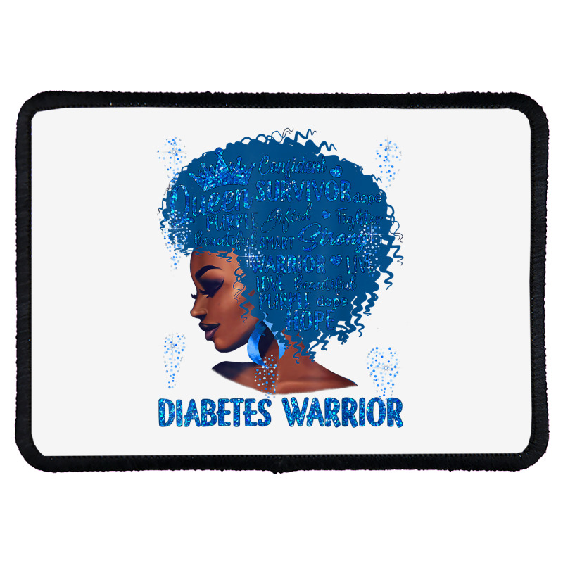 Black Woman Afro African Type 1 Diabetes Warrior Ribbon Blue T Shirt Rectangle Patch | Artistshot