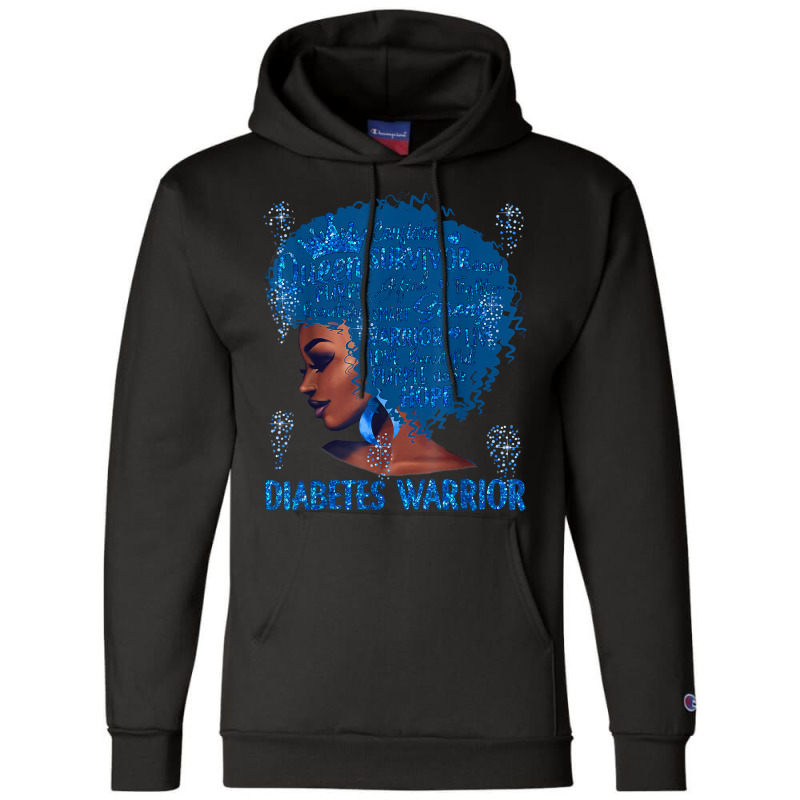 Black Woman Afro African Type 1 Diabetes Warrior Ribbon Blue T Shirt Champion Hoodie | Artistshot