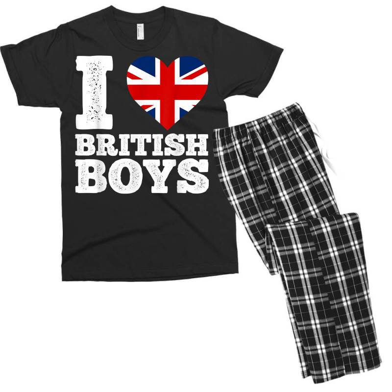 I Love British Boys Funny Red Heart Britain Flag T Shirt Men's T-shirt Pajama Set | Artistshot