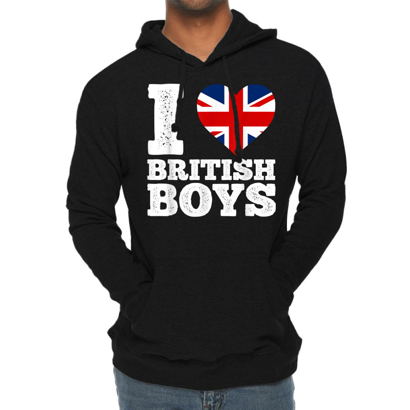 I Love British Boys Funny Red Heart Britain Flag T Shirt Lightweight Hoodie | Artistshot