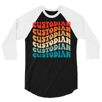 Retro Groovy Custodian 70s Vintage Funny Boho Hippie Wavy T Shirt 3/4 Sleeve Shirt | Artistshot