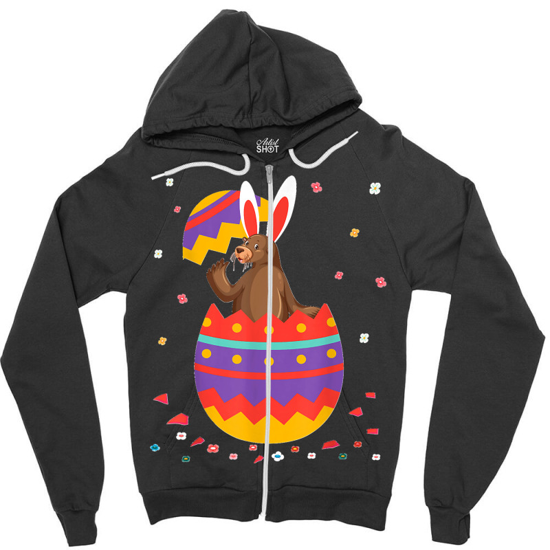 Bunny Ears Eggs Costume Cute Easter Day Graphic Sea Lion Zipper Hoodie by ROGERWILLIAMWARD | Artistshot